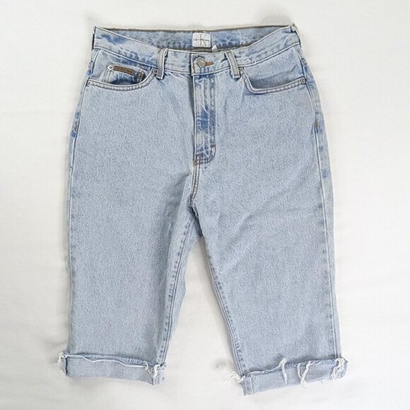 VTG Calvin Klein Jeans Light Wash High Rise Cut Off Jean Shorts Raw Hem Denim - Picture 1 of 8